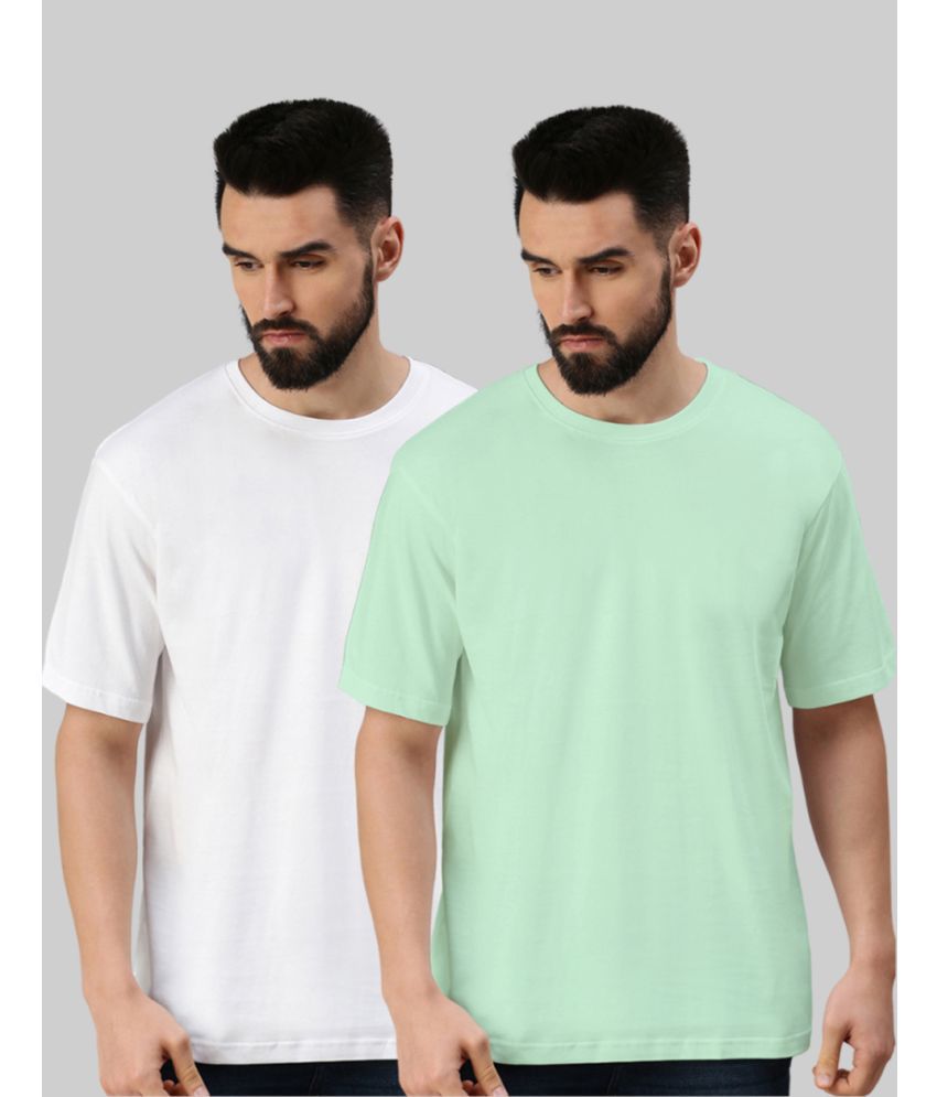     			Veirdo 100% Cotton Oversized Fit Solid Half Sleeves Men's T-Shirt - Green ( Pack of 2 )