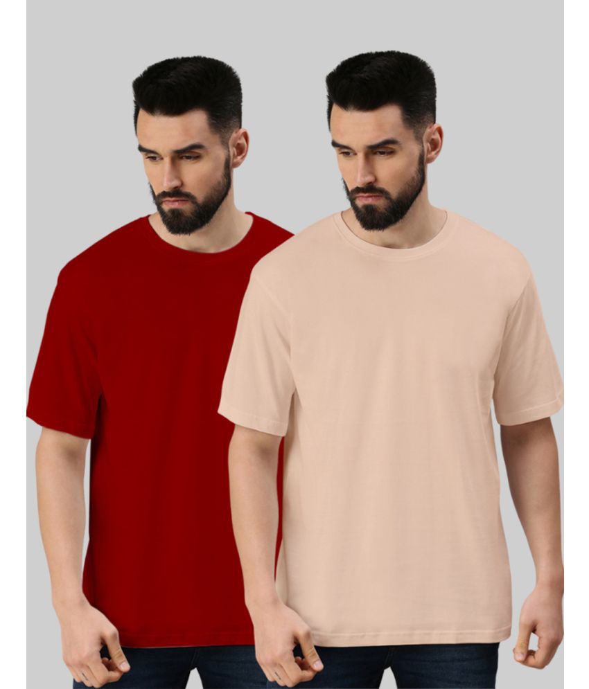     			Veirdo 100% Cotton Oversized Fit Solid Half Sleeves Men's T-Shirt - Beige ( Pack of 2 )