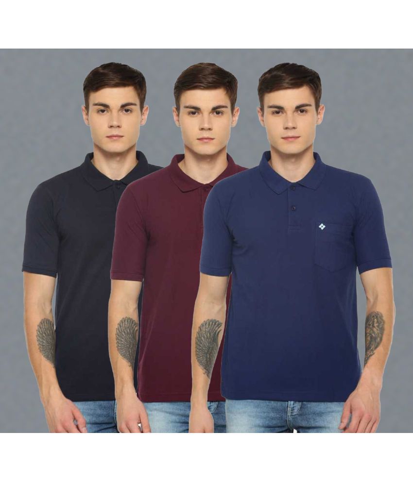     			Dollar Cotton Blend Regular Fit Solid Half Sleeves Men's Polo T Shirt - Multicolor ( Pack of 3 )