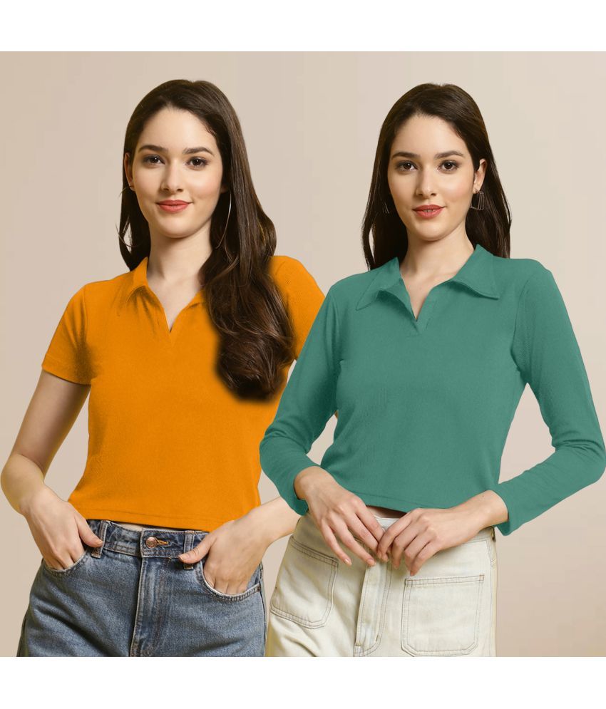     			Fabflee Multi Color Polyester Women's Crop Top ( Pack of 2 )