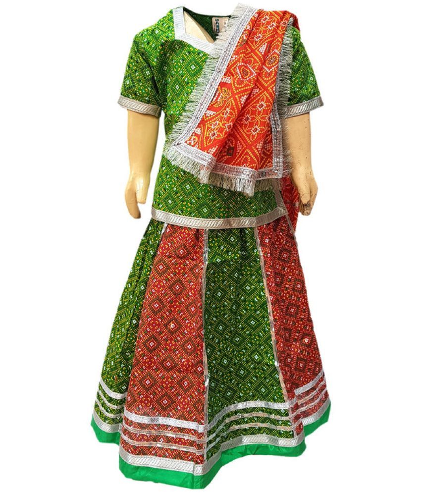     			Kaku Fancy Dresses Indian State Rajasthani Folk Dance Costume for Kids/Lehenga Choli Dupatta Costume Set -Red, 14-17 Years, for Girls