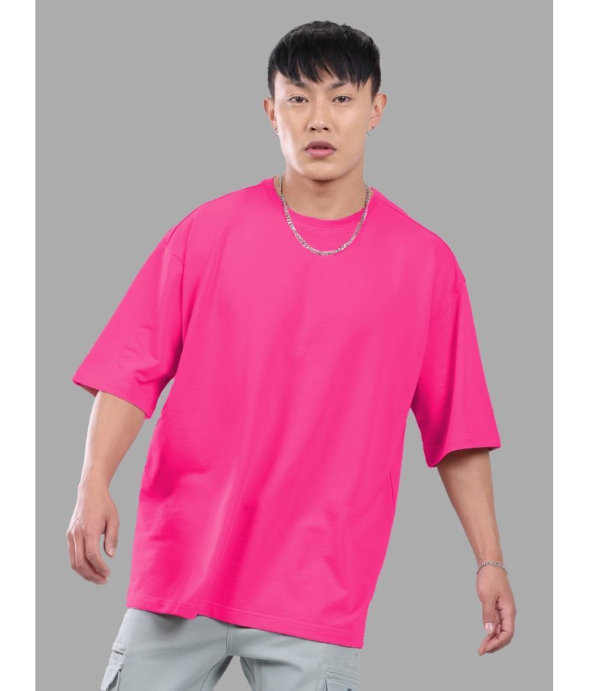     			Leotude Cotton Blend Oversized Fit Solid Half Sleeves Men's T-Shirt - Pink ( Pack of 1 )