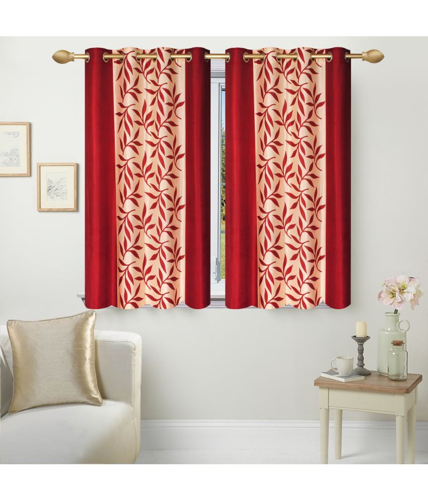     			Stella Creations Floral Semi-Transparent Eyelet Curtain 5 ft ( Pack of 2 ) - Maroon