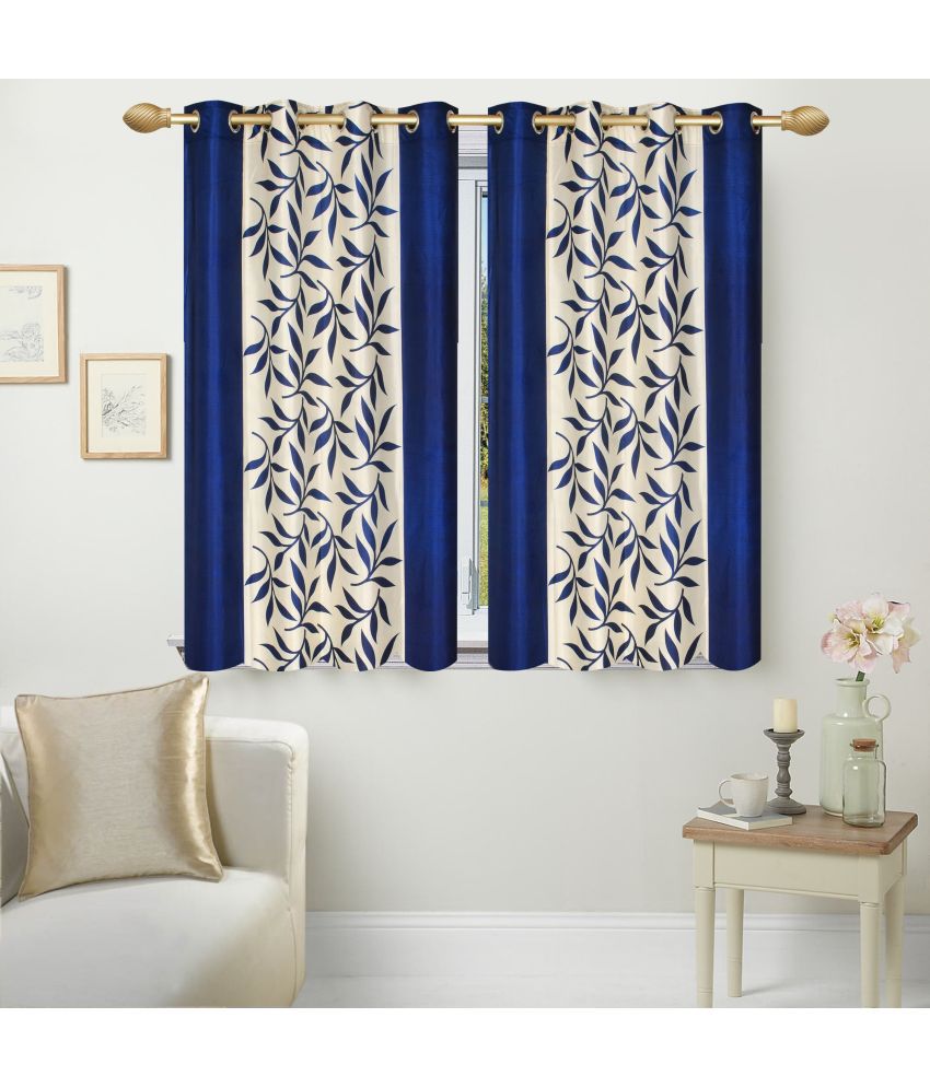     			Stella Creations Floral Semi-Transparent Eyelet Curtain 5 ft ( Pack of 2 ) - Blue