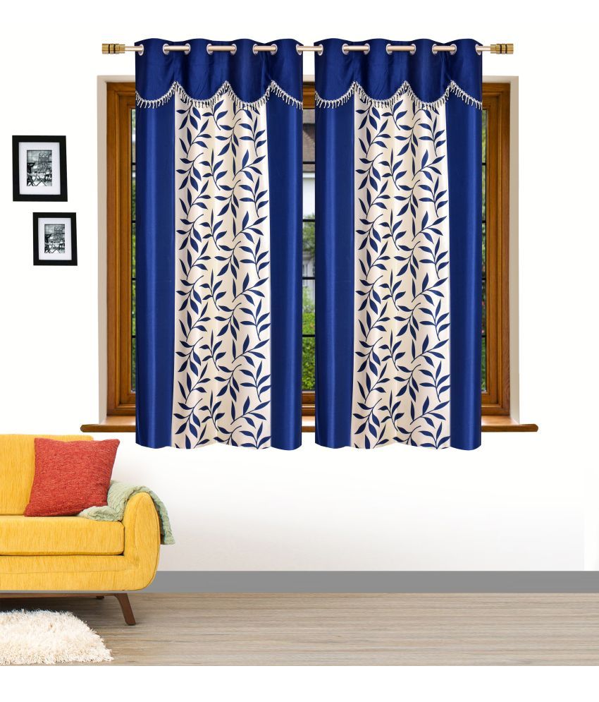     			Stella Creations Floral Semi-Transparent Eyelet Curtain 5 ft ( Pack of 2 ) - Blue