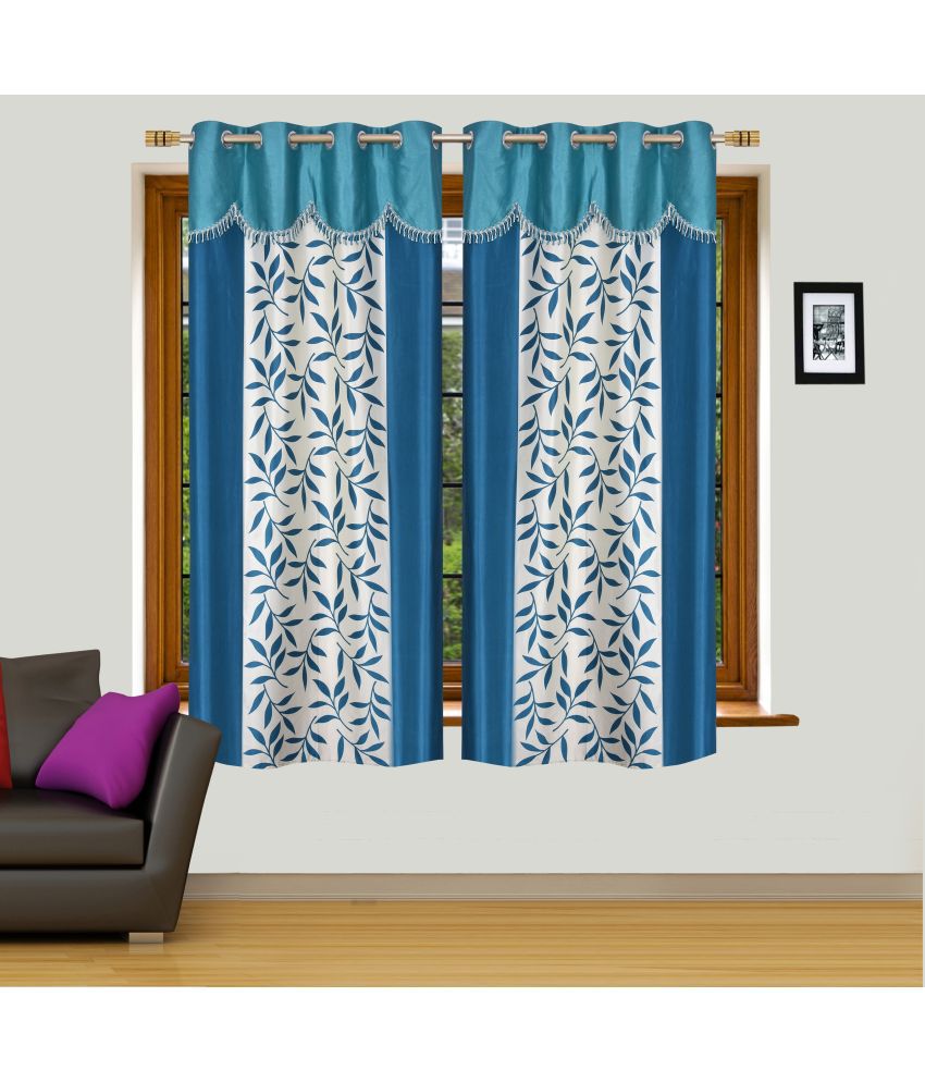     			Stella Creations Floral Semi-Transparent Eyelet Curtain 5 ft ( Pack of 2 ) - Light Blue