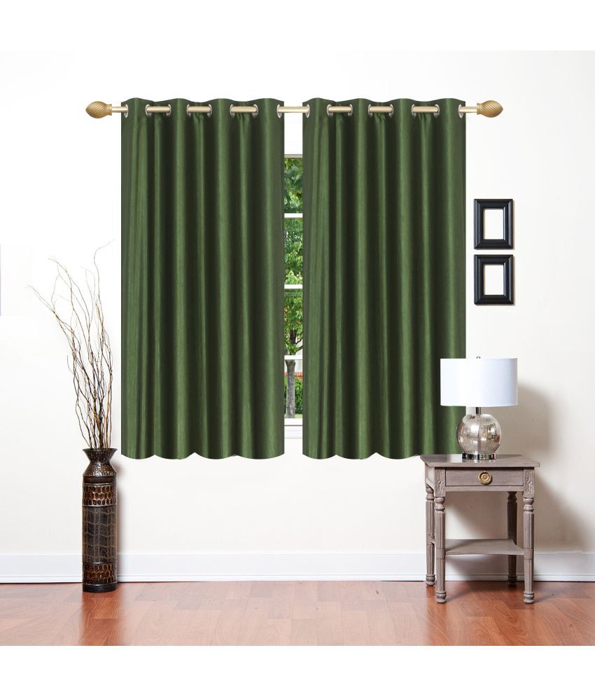     			Stella Creations Solid Semi-Transparent Eyelet Curtain 5 ft ( Pack of 2 ) - Green