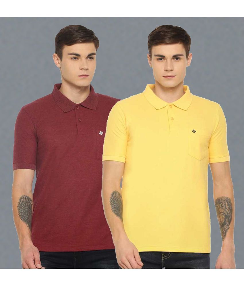     			Dollar Cotton Blend Regular Fit Solid Half Sleeves Men's Polo T Shirt - Multicolor ( Pack of 2 )