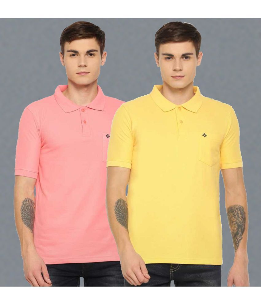     			Dollar Cotton Blend Regular Fit Solid Half Sleeves Men's Polo T Shirt - Multicolor ( Pack of 2 )