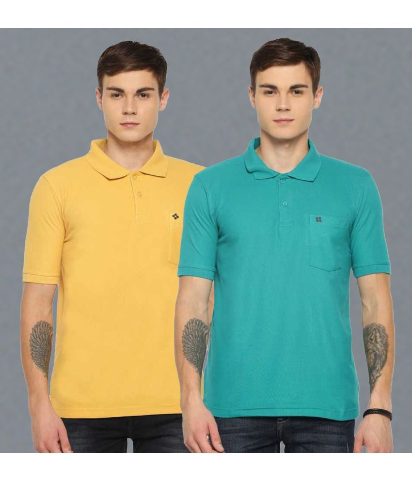     			Dollar Cotton Blend Regular Fit Solid Half Sleeves Men's Polo T Shirt - Multicolor ( Pack of 2 )