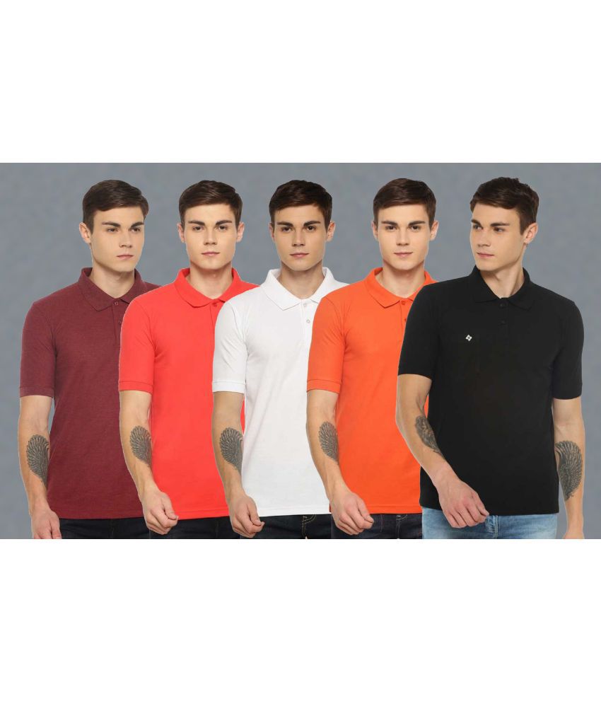     			Dollar Cotton Blend Regular Fit Solid Half Sleeves Men's Polo T Shirt - Multicolor ( Pack of 5 )