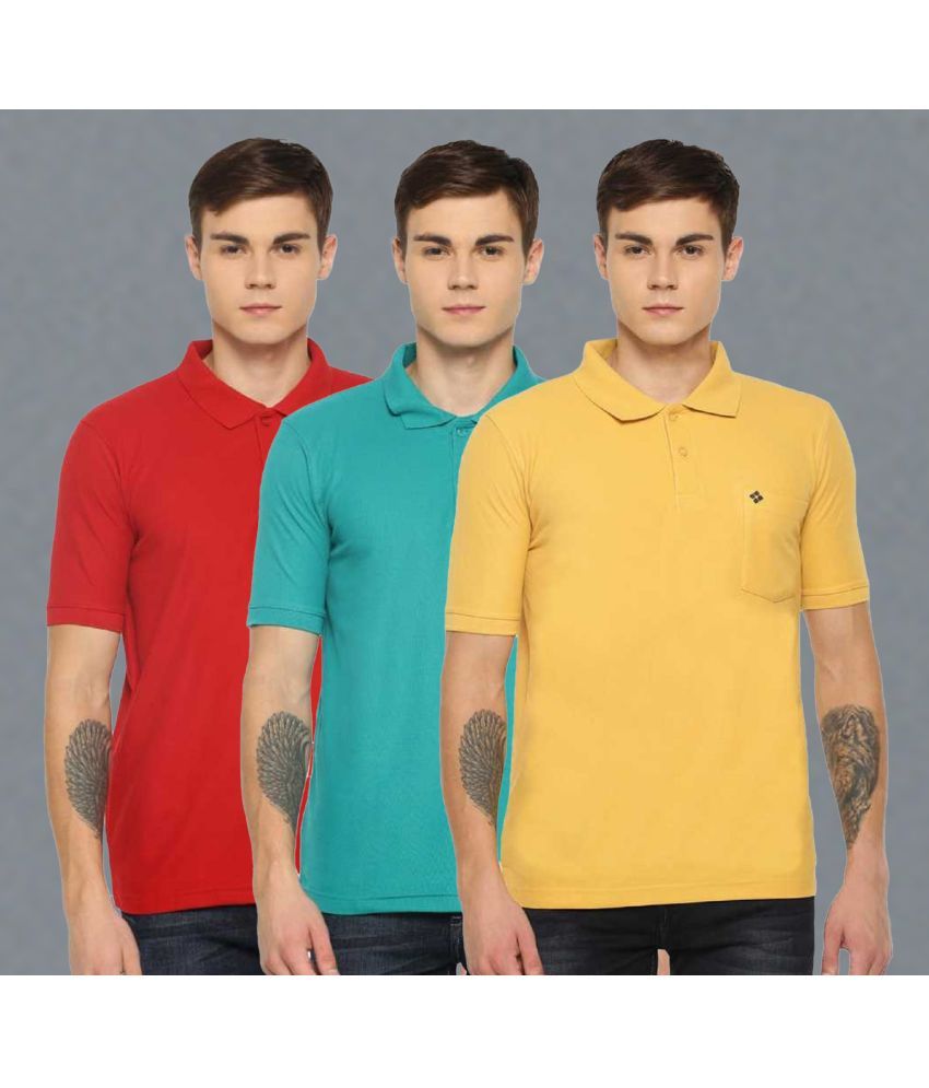     			Dollar Cotton Blend Regular Fit Solid Half Sleeves Men's Polo T Shirt - Multicolor ( Pack of 3 )