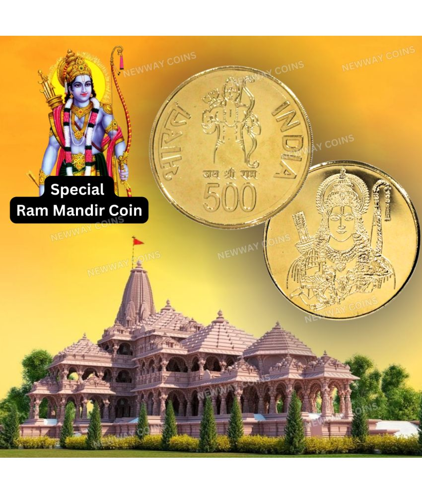     			EXTREMELY RARE 500 RUPEES 2024 SHRI RAM JI, RAM MANDIR VERY COLLECTIBLE GOLD-PLATED COIN