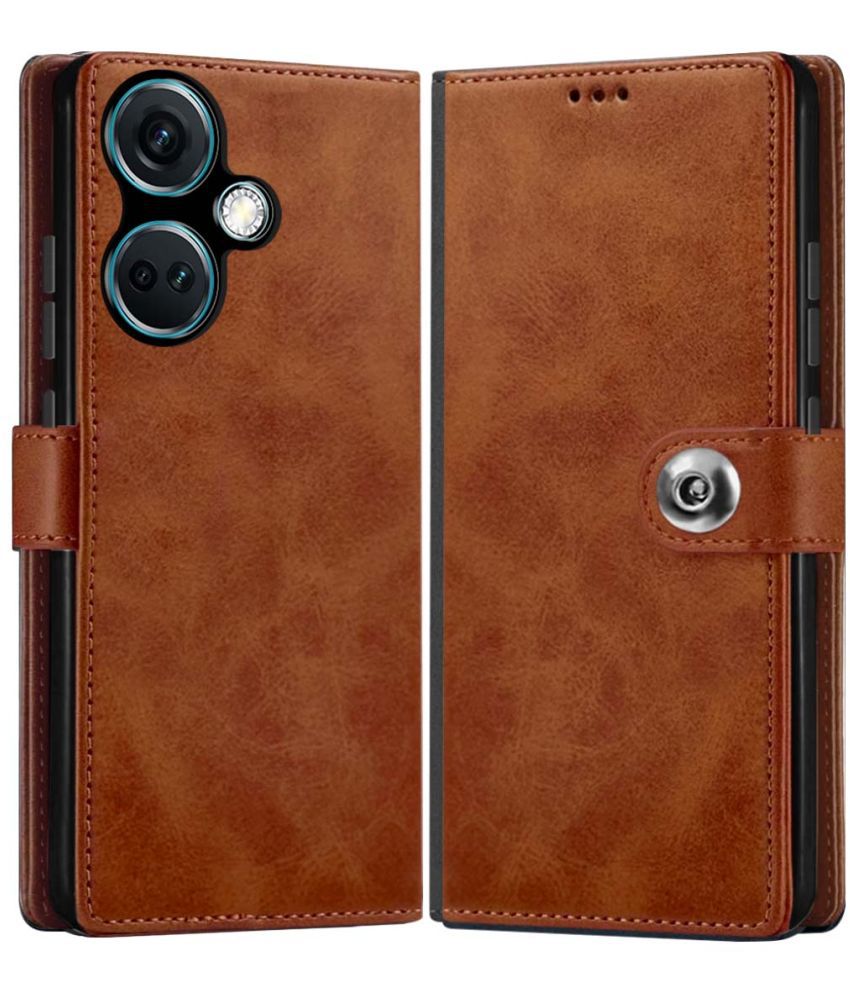    			Fashionury Brown Flip Cover Leather Compatible For OnePlus Nord CE 3 5G ( Pack of 1 )