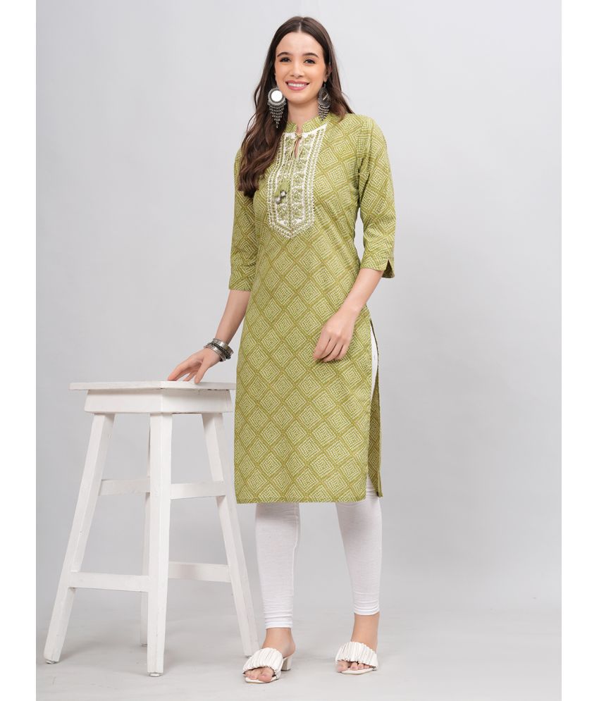     			HIGHLIGHT FASHION EXPORT Cotton Printed Straight Women's Kurti - Green ( Pack of 1 )