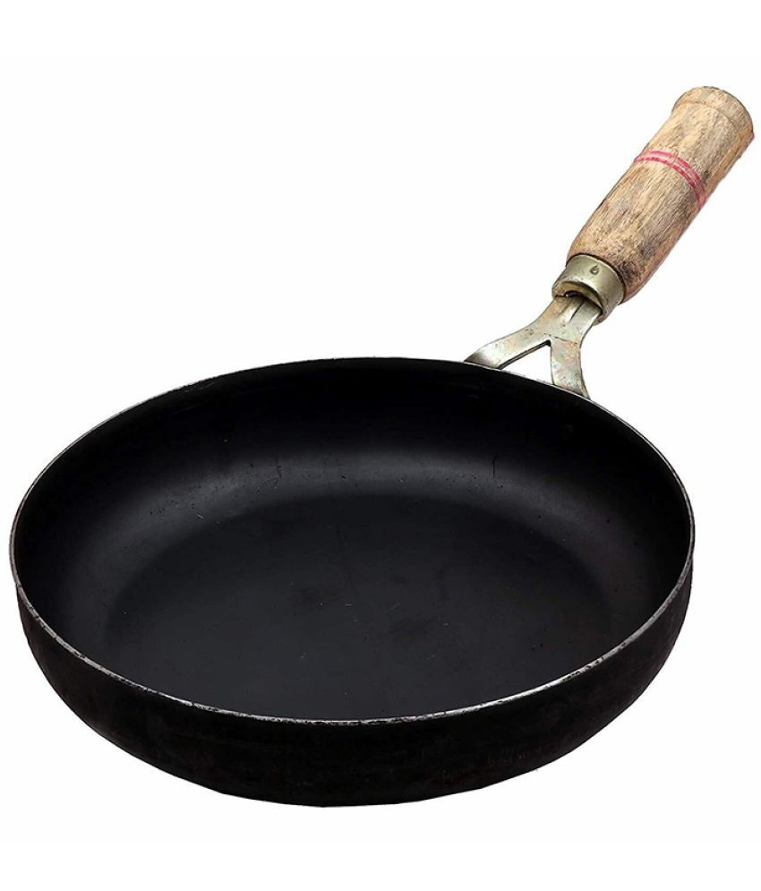     			HOMETALES Iron Cookware Frying Pan | Wok with wooden handle, (1.25) L, 25 cm Dia, 2 mm Thickness