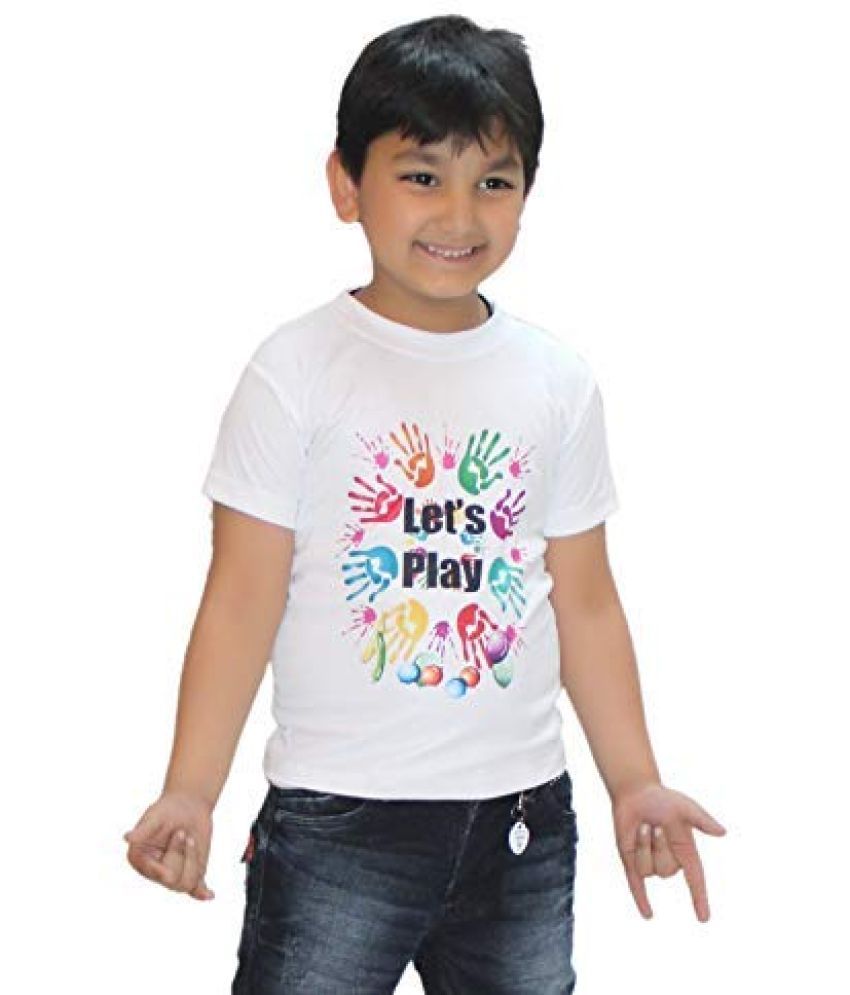     			Kaku Fancy Dresses Printed White Holi T-Shirt Costume for Boys & Girls (Let's Play_14-17 Years)