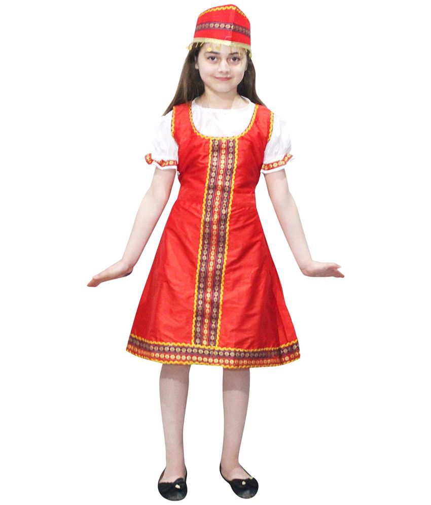     			Kaku Fancy Dresses Russian Girl Costume International Wear Costume - Red, 10-12 Year, for Girls