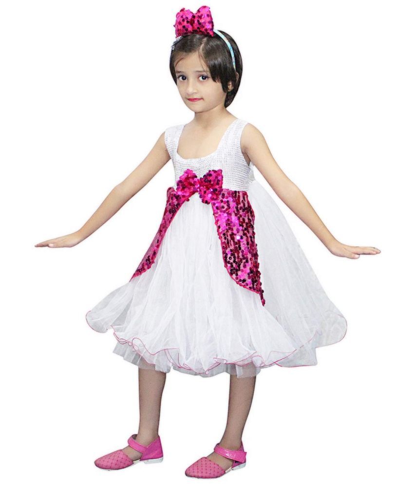     			Kaku Fancy Dresses Western Dance Costume White Pink Frock Dress for Girls, 3-4 Years