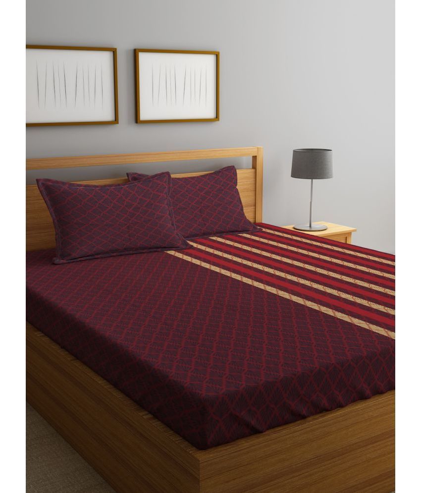     			Klotthe Cotton Abstract 1 Double King Size Bedsheet with 2 Pillow Covers - Maroon