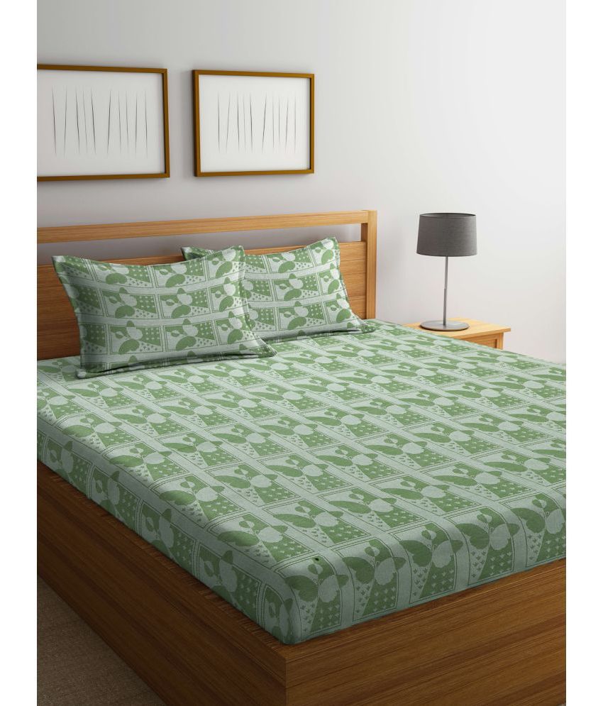     			Klotthe Cotton Abstract 1 Double King Size Bedsheet with 2 Pillow Covers - Green