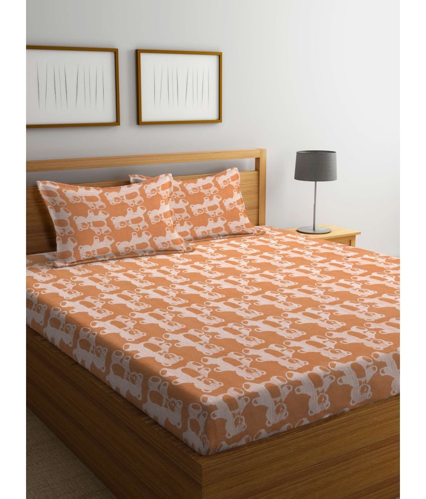     			Klotthe Cotton Animal 1 Double King Size Bedsheet with 2 Pillow Covers - Orange