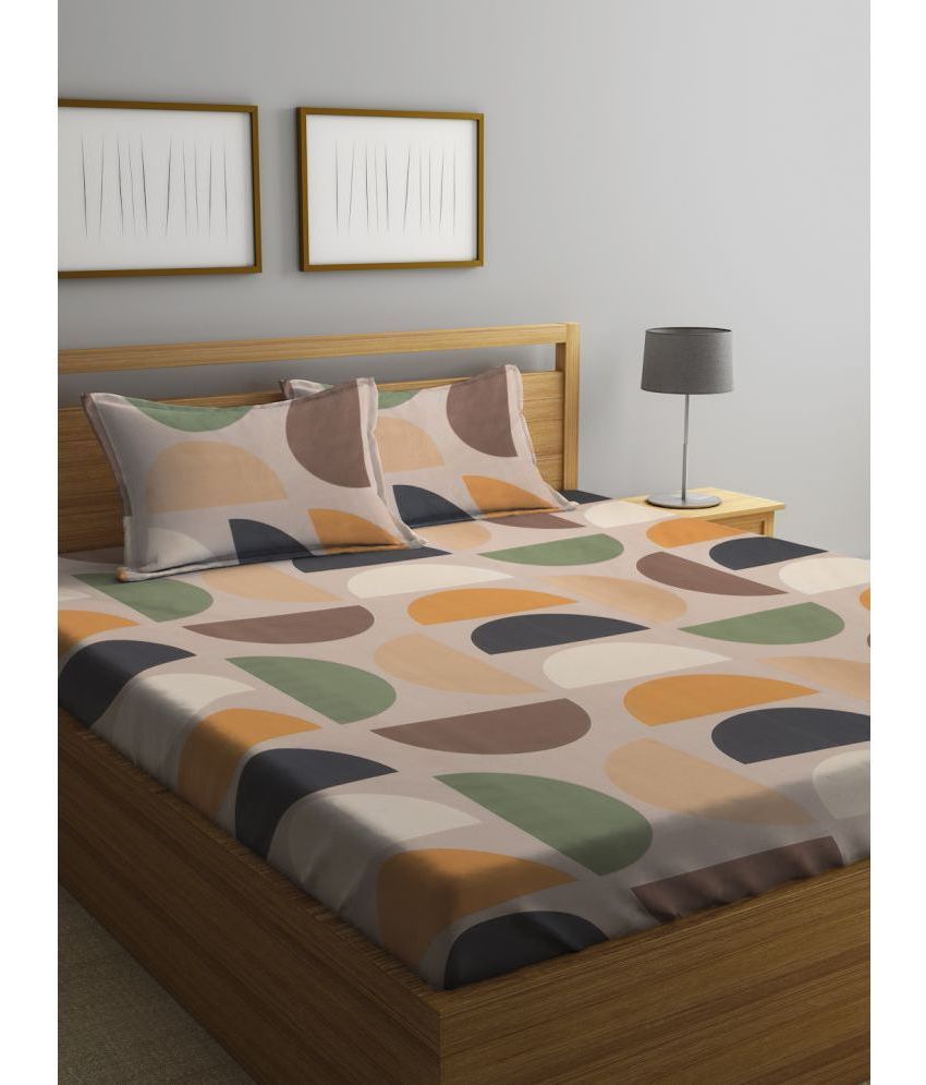     			Klotthe Poly Cotton Abstract 1 Double King Size Bedsheet with 2 Pillow Covers - Cream