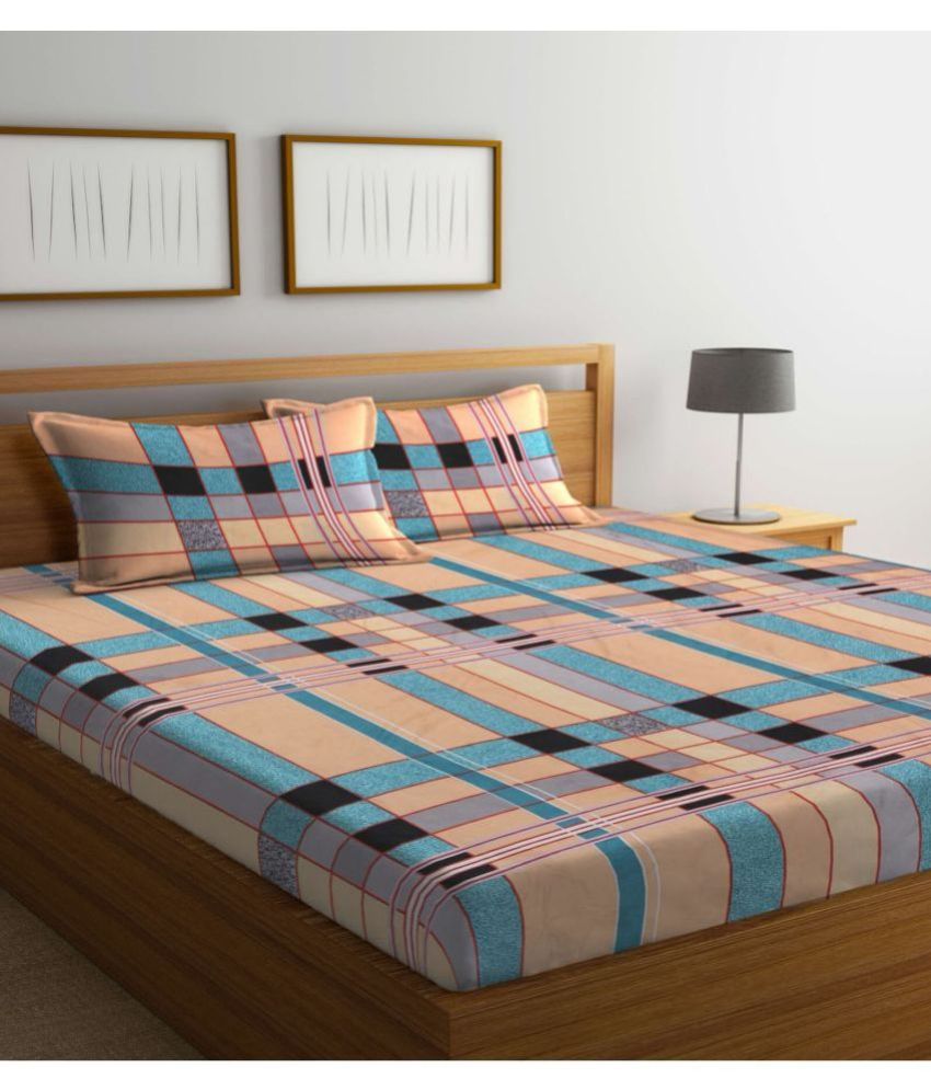     			Klotthe Poly Cotton Big Checks 1 Double King Size Bedsheet with 2 Pillow Covers - Multicolor