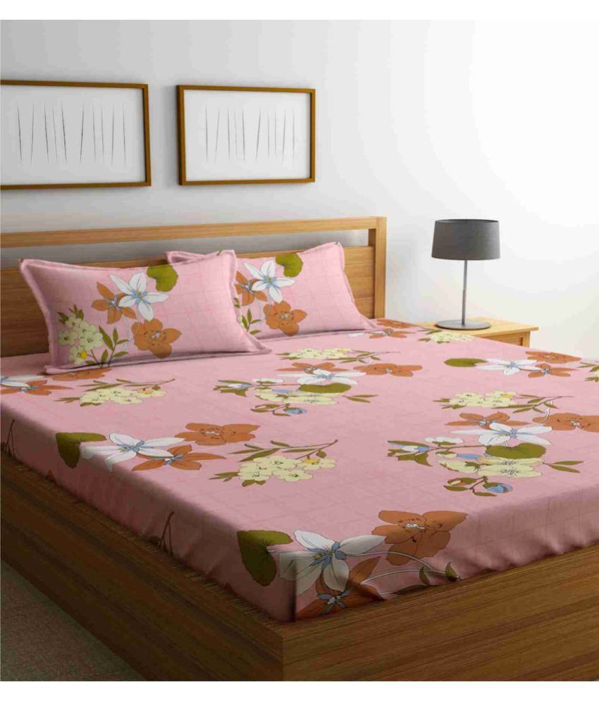     			Klotthe Poly Cotton Floral 1 Double King Size Bedsheet with 2 Pillow Covers - Pink