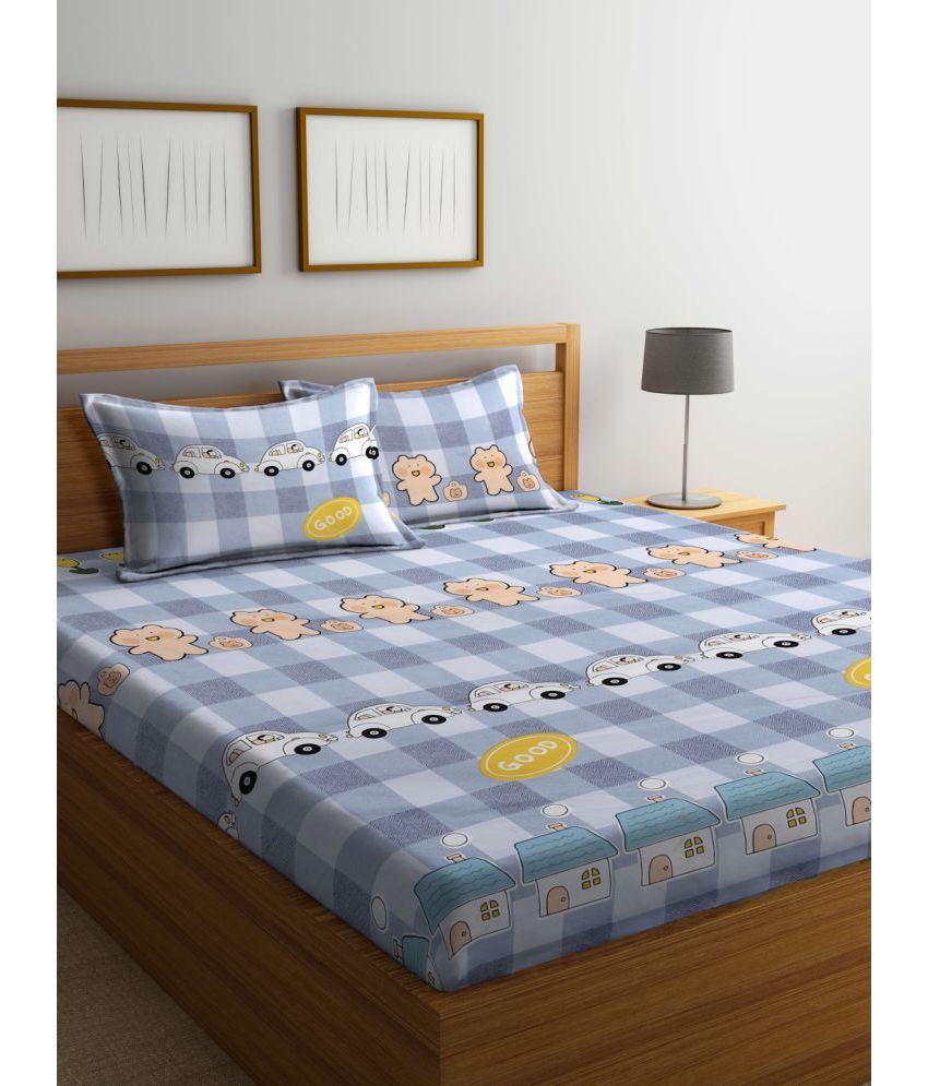     			Klotthe Poly Cotton Graphic 1 Double King Size Bedsheet with 2 Pillow Covers - Multicolor