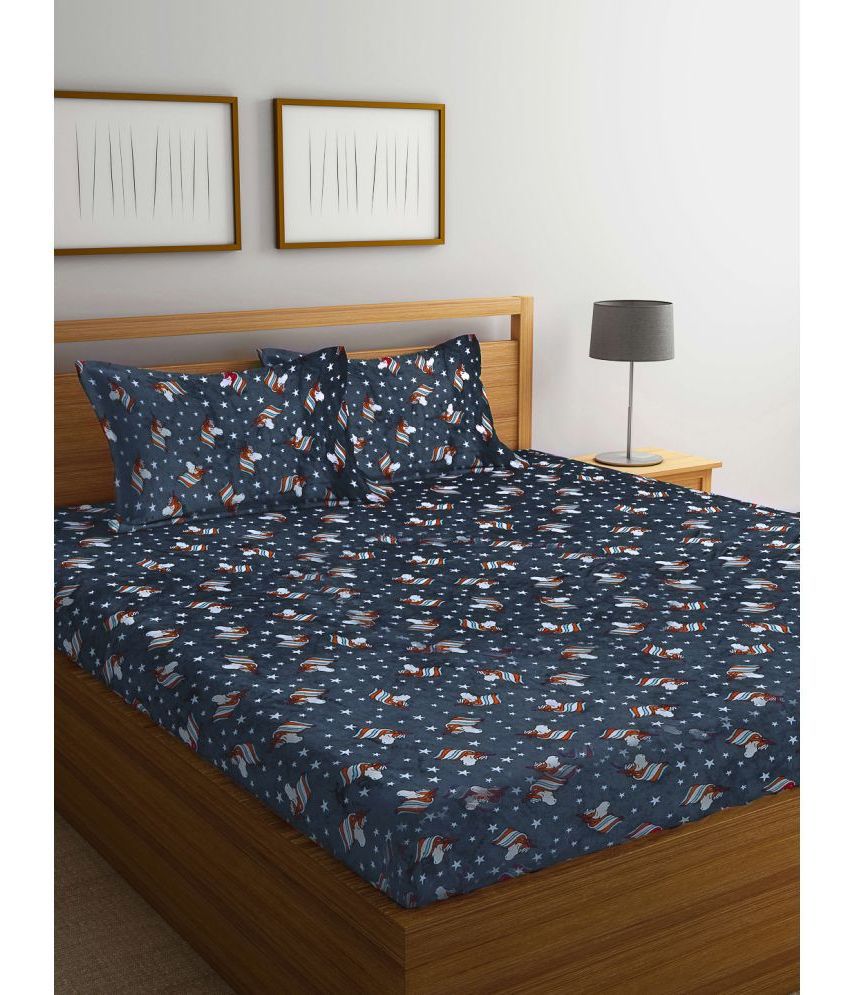     			Klotthe Woollen Floral 1 Double King Size Bedsheet with 2 Pillow Covers - Navy Blue