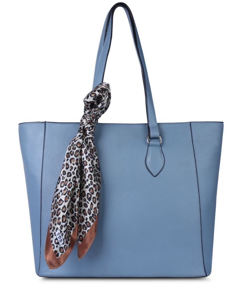     			Style Smith Blue Faux Leather Women Tote Handbag-With Free Scarf