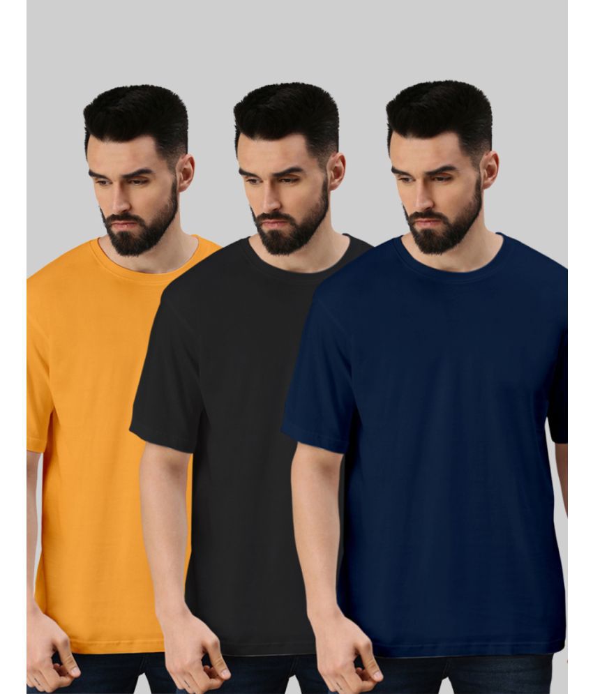     			Veirdo Oversized Fit 100% Cotton Solid Half Sleeves Men's T-Shirt - Blue ( Pack of 3 )