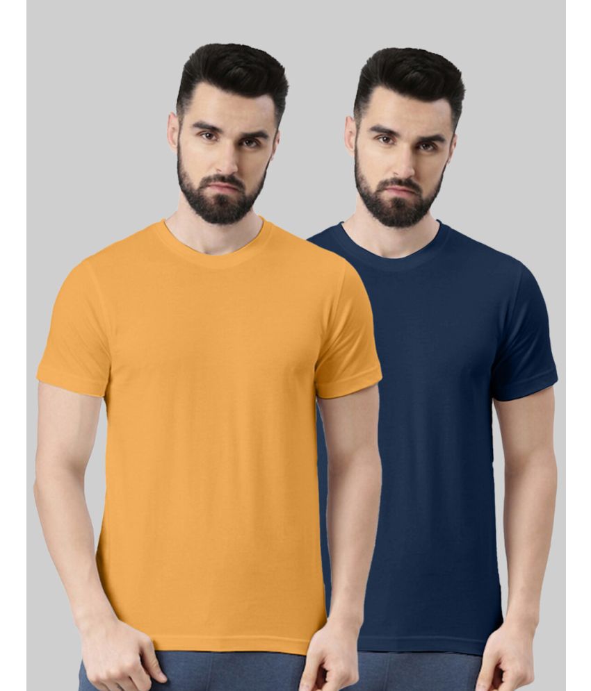     			Veirdo 100% Cotton Regular Fit Solid Half Sleeves Men's T-Shirt - Mustard ( Pack of 2 )