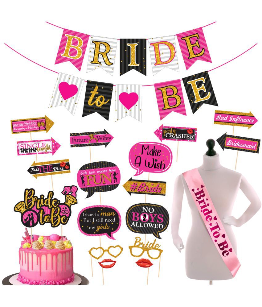     			Zyozi Bachelorette Party Decorations Kit | Bridal Shower Party Supplies & Engagement Party Decor - Bride to Be Banner, Photo Booth Props with Cake Topper And Sash (Set of 19)