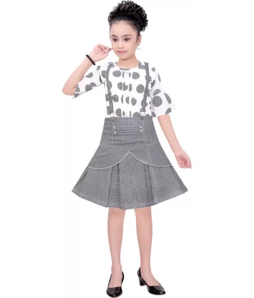     			Cherry Tree White & Black Cotton Blend Girls Top With Skirt ( Pack of 1 )