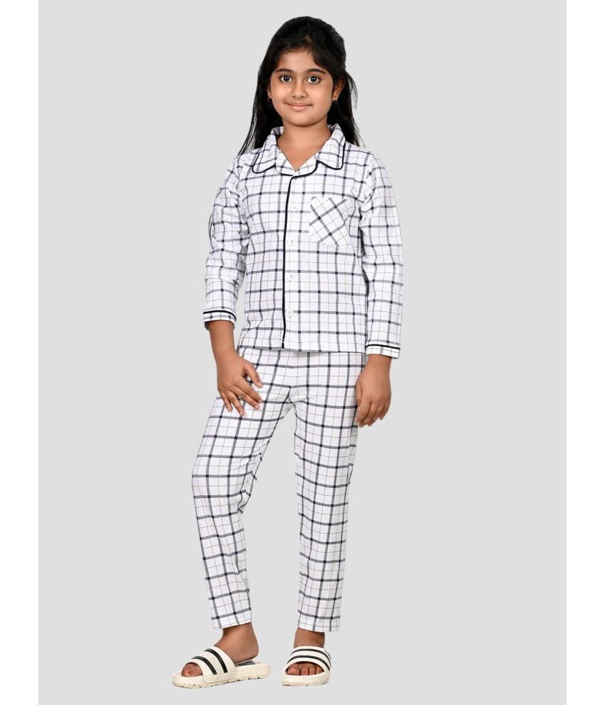     			DENIKID White Cotton Girls Shirt With Pajama ( Pack of 1 )