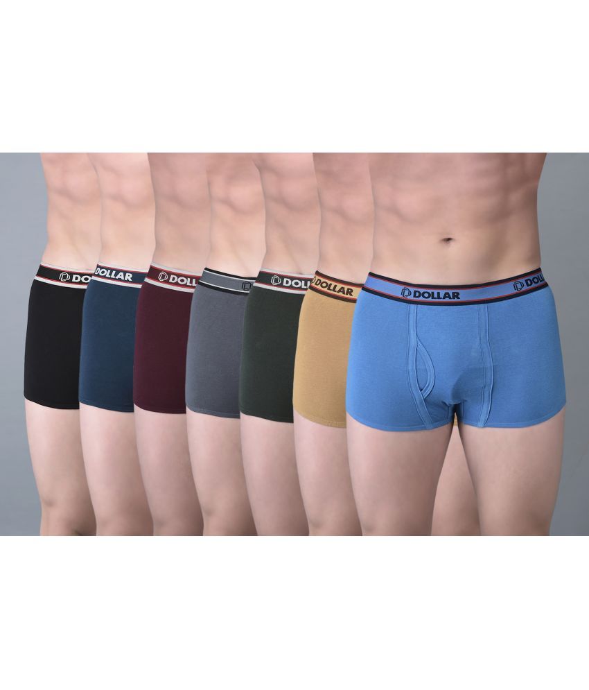     			Pack of 7 Dollar Bigboss Assorted Solid Cotton Blend Men Trunk