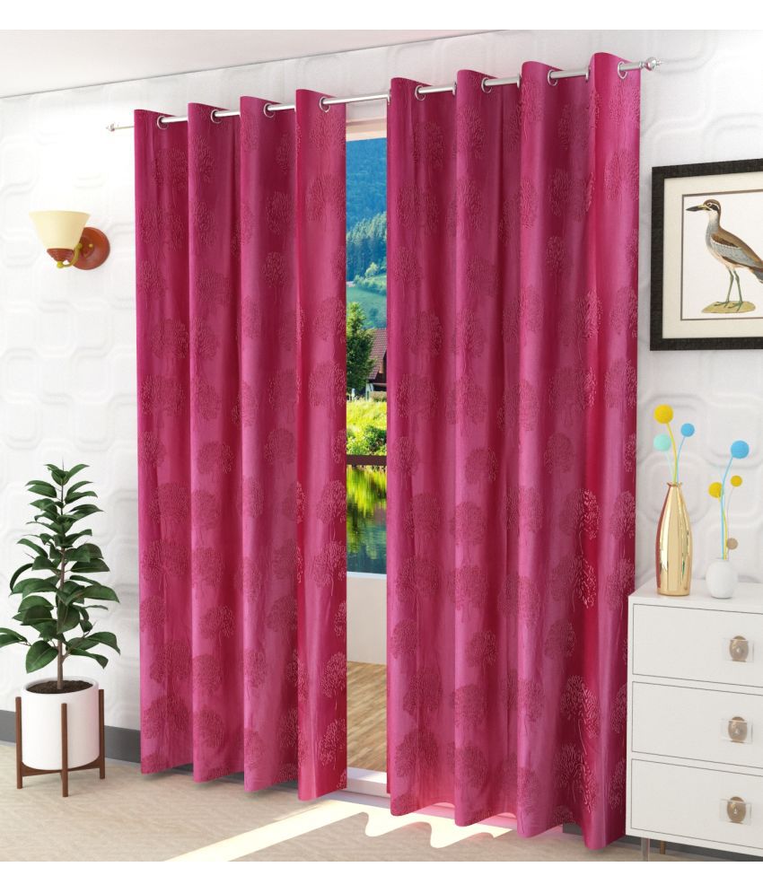     			La Elite Nature Semi-Transparent Eyelet Curtain 5 ft ( Pack of 2 ) - Pink
