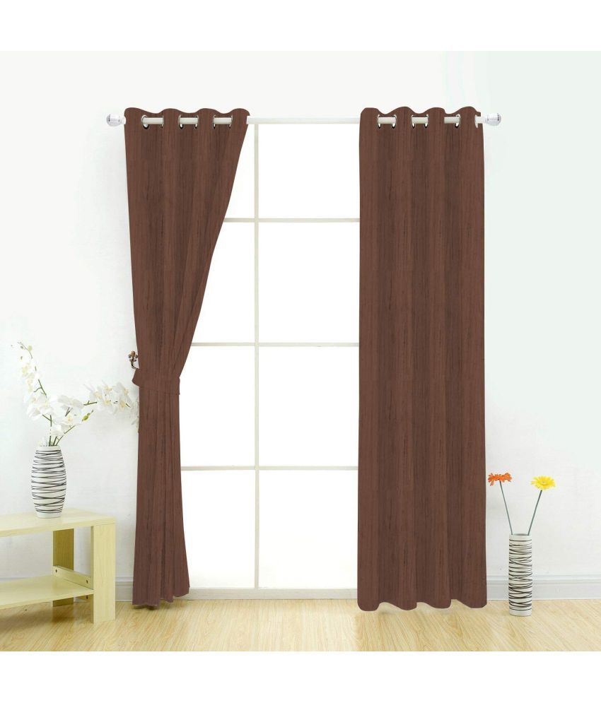     			La Elite Solid Semi-Transparent Eyelet Curtain 5 ft ( Pack of 2 ) - Brown