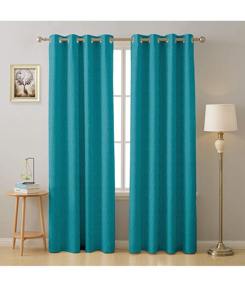    			La Elite Solid Semi-Transparent Eyelet Curtain 5 ft ( Pack of 2 ) - Turquoise
