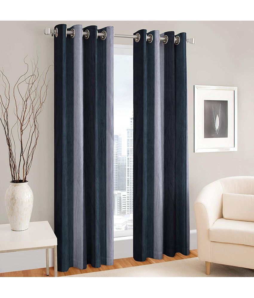     			La Elite Vertical Striped Room Darkening Eyelet Curtain 5 ft ( Pack of 2 ) - Light Grey