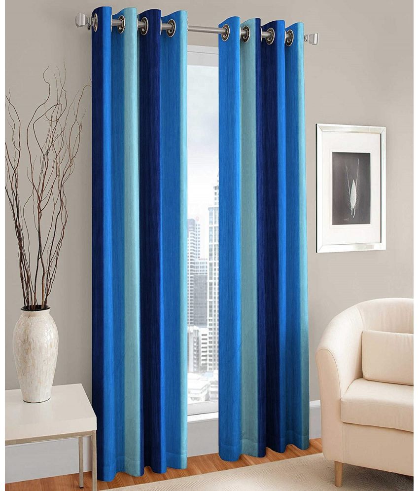     			La Elite Vertical Striped Room Darkening Eyelet Curtain 5 ft ( Pack of 2 ) - Blue