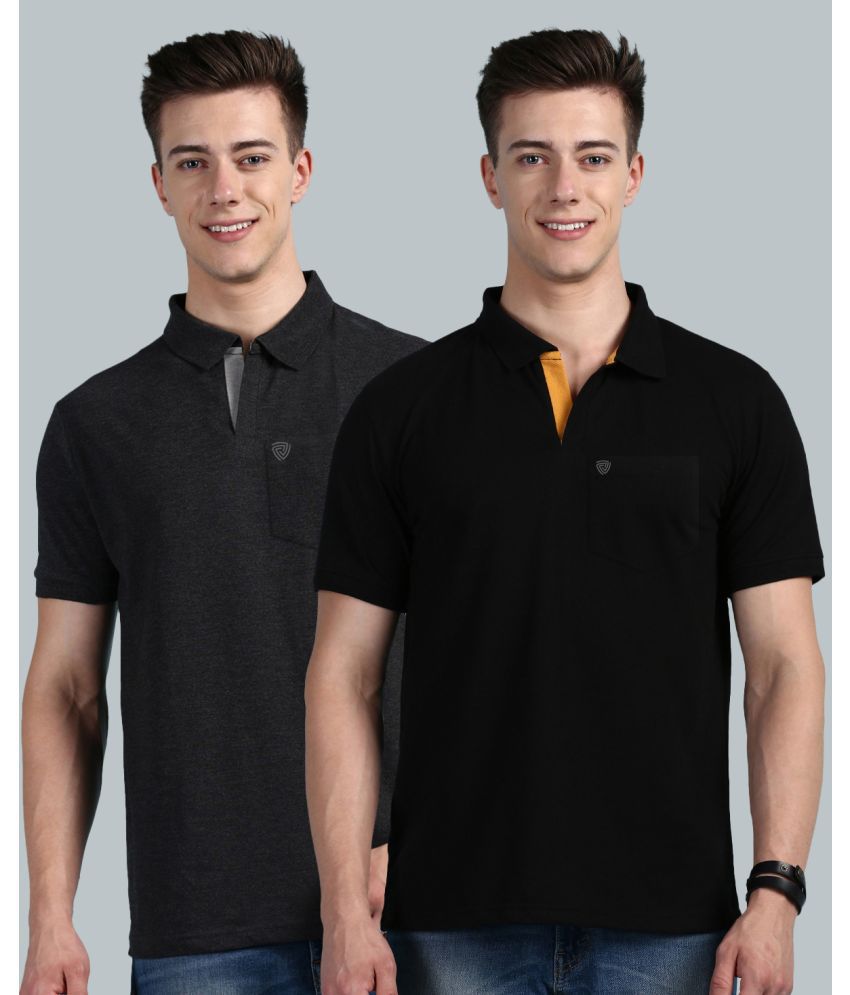     			Lux Cozi Cotton Regular Fit Solid Half Sleeves Men's Polo T Shirt - Black ( Pack of 2 )