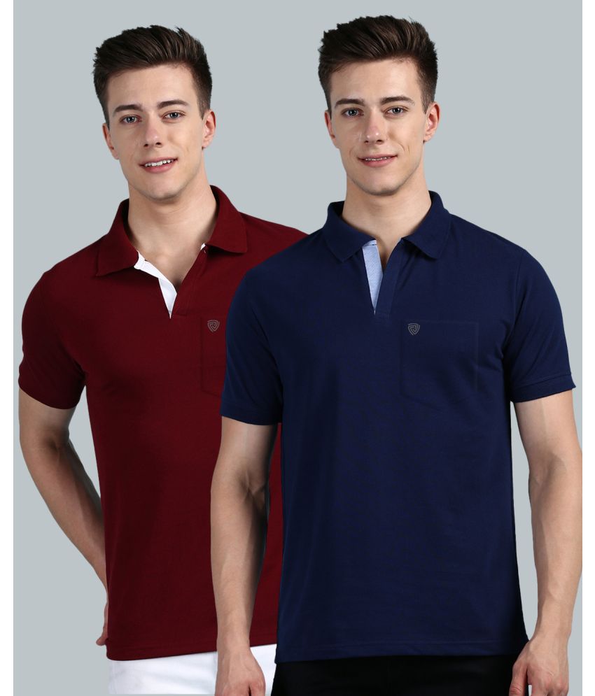     			Lux Cozi Cotton Regular Fit Solid Half Sleeves Men's Polo T Shirt - Navy ( Pack of 2 )