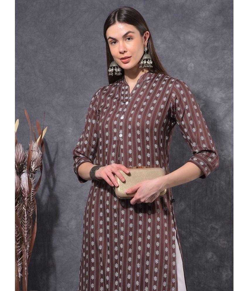     			Mamoose Cotton Blend Self Design Straight Women's Kurti - Brown ( Pack of 1 )