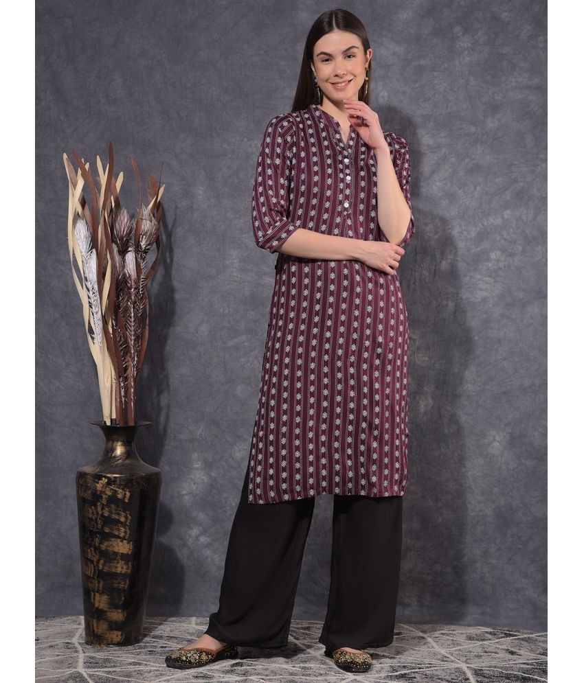     			Mamoose Cotton Blend Self Design Straight Women's Kurti - Wine ( Pack of 1 )