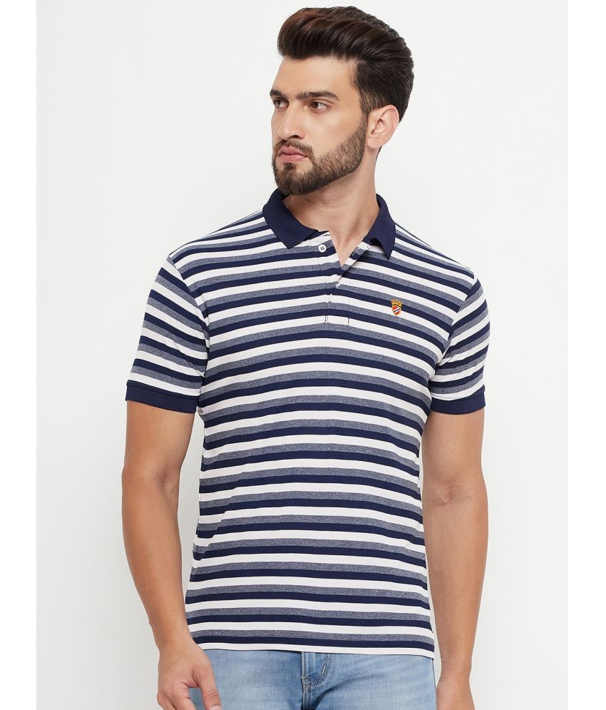     			RELANE Pack of 1 Cotton Blend Regular Fit Striped Half Sleeves Men's Polo T Shirt ( Navy Blue )