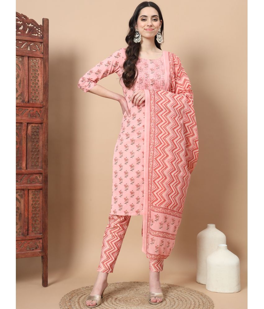     			Yufta Cotton Embroidered Kurti With Pants Women's Stitched Salwar Suit - Pink ( Pack of 1 )