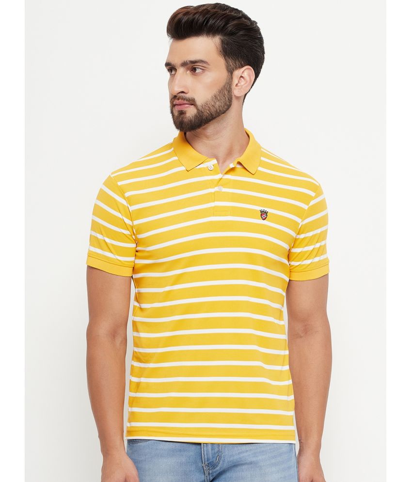     			RELANE Cotton Blend Regular Fit Striped Half Sleeves Men's Polo T Shirt - Mustard ( Pack of 1 )
